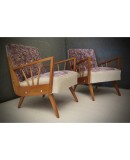 Midcentury Beech Wood and Embroidered Velvet Italian Club Armchairs, 1950 Midcentury Beech Wood and Embroidered Velvet Italian Club Armchairs, 1950