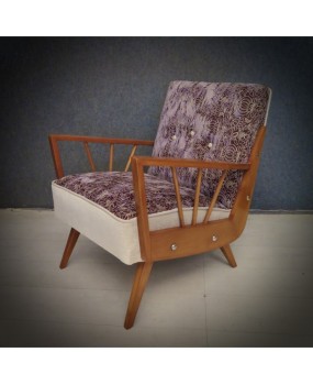 Midcentury Beech Wood and Embroidered Velvet Italian Club Armchairs, 1950