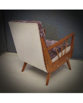 Midcentury Beech Wood and Embroidered Velvet Italian Club Armchairs, 1950
