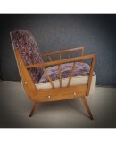 Midcentury Beech Wood and Embroidered Velvet Italian Club Armchairs, 1950 Midcentury Beech Wood and Embroidered Velvet Italian Club Armchairs, 1950