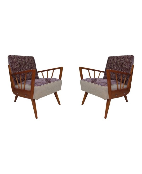 Midcentury Beech Wood and Embroidered Velvet Italian Club Armchairs, 1950 Midcentury Beech Wood and Embroidered Velvet Italian Club Armchairs, 1950