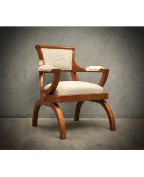 Art Deco Cherrywood and White Velvet Italian Armchair, 1930