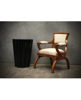 Art Deco Cherrywood and White Velvet Italian Armchair, 1930
