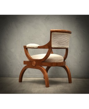 Art Deco Cherrywood and White Velvet Italian Armchair, 1930