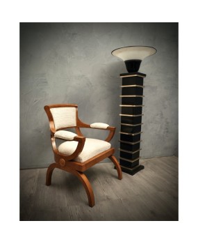 Art Deco Cherrywood and White Velvet Italian Armchair, 1930