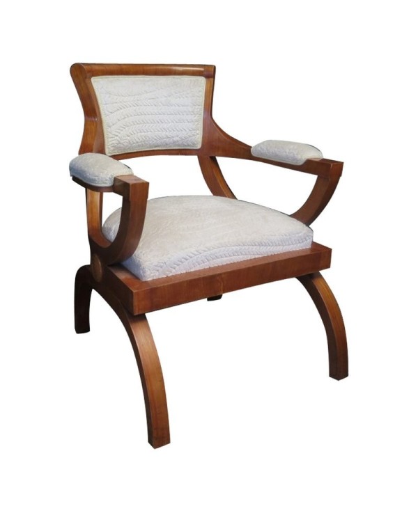 Art Deco Cherrywood and White Velvet Italian Armchair, 1930 Art Deco Cherrywood and White Velvet Italian Armchair, 1930
