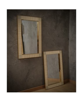 Murano Cream Color Glass and Brass Mid-Century Consolle Wall Mirror, 2000