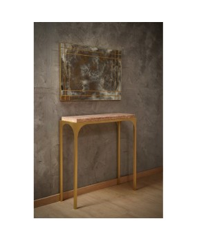Murano Glass and Brass Mid-Century Consolle Wall Mirror, 2000