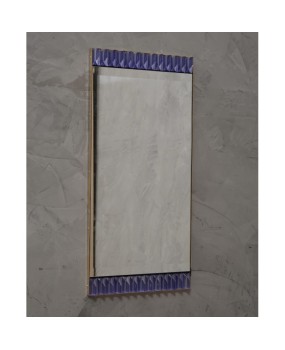 Murano Periwinkle Glass and Brass Mid-Century Wall Mirror, 1990