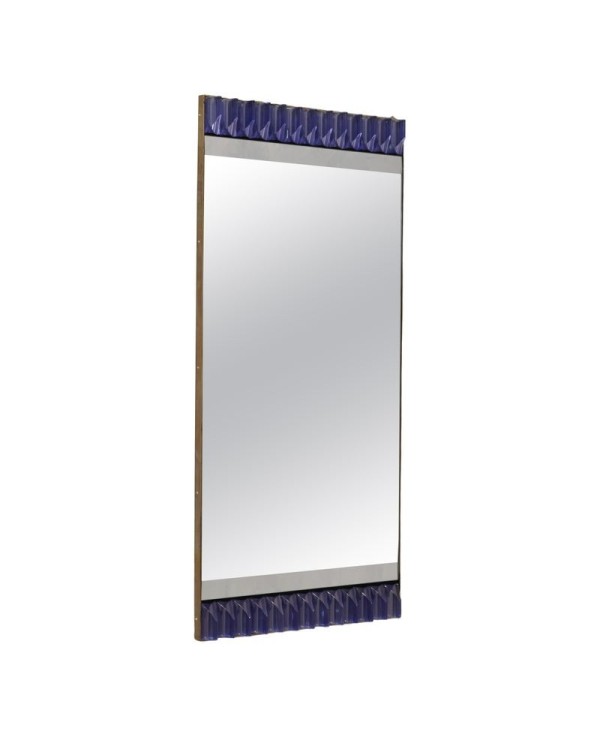 Murano Periwinkle Glass and Brass Mid-Century Wall Mirror, 1990
