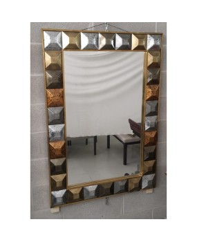Mid Century Murano Art Glass and Brass Italian Mirror, 2000