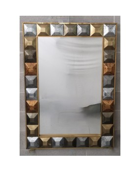 Mid Century Murano Art Glass and Brass Italian Mirror, 2000