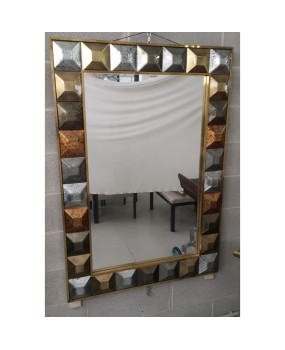 Mid Century Murano Art Glass and Brass Italian Mirror, 2000