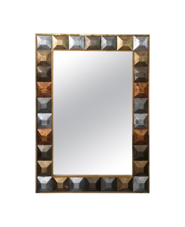 Mid Century Murano Art Glass and Brass Italian Mirror, 2000