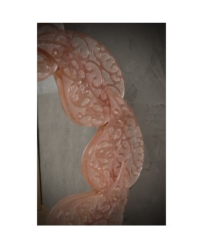 Oval mirror in pink artistic Murano glass and brass