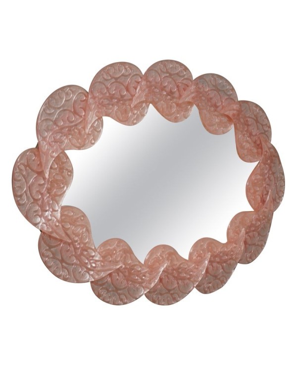 Oval mirror in pink artistic Murano glass and brass Oval mirror in pink artistic Murano glass and brass