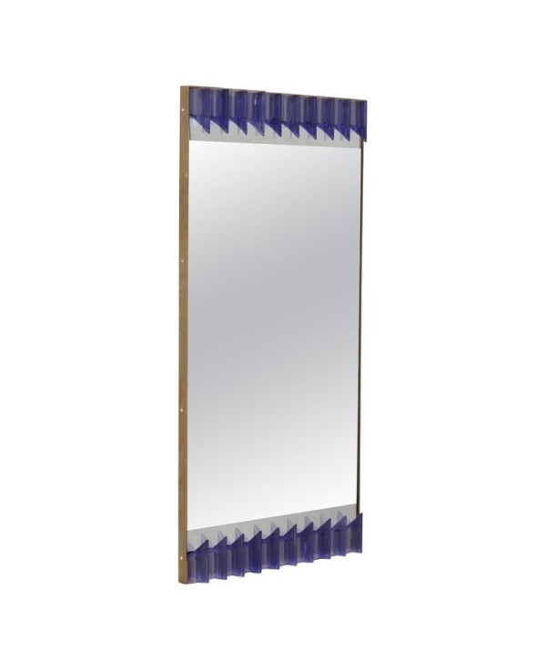 Murano Periwinkle Glass and Brass Mid-Century Wall Mirror, 1990