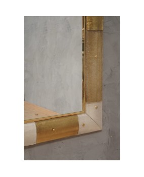 Murano Gold and White Color Glass and Brass Wall Mirror, 1980