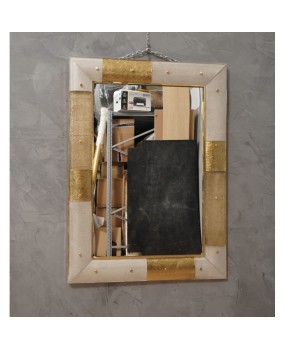 Murano Gold and White Color Glass and Brass Wall Mirror, 1980