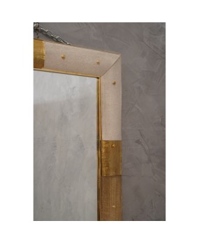 Murano Gold and White Color Glass and Brass Wall Mirror, 1980