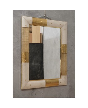 Murano Gold and White Color Glass and Brass Wall Mirror, 1980