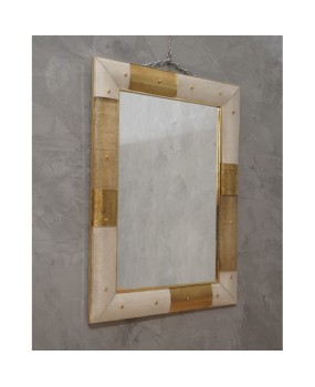 Murano Gold and White Color Glass and Brass Wall Mirror, 1980