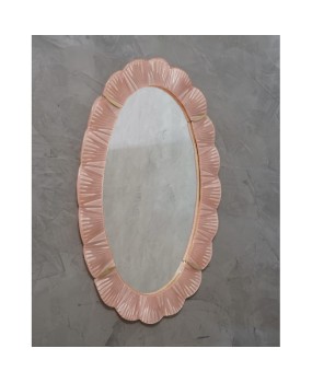 Murano Pink Glass and Brass Wall Mirror, 1990