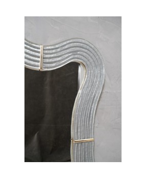 Murano Teal Glass and Brass Wall Mirror, 1990