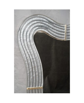 Murano Teal Glass and Brass Wall Mirror, 1990