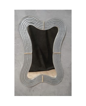 Murano Teal Glass and Brass Wall Mirror, 1990