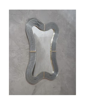 Murano Teal Glass and Brass Wall Mirror, 1990