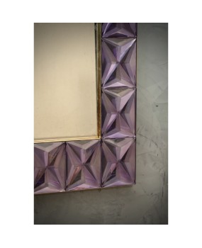 Murano Strong Violet Glass and Brass Wall Mirror, 2019