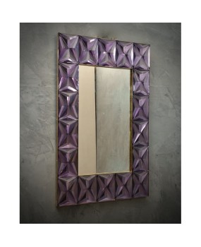 Murano Strong Violet Glass and Brass Wall Mirror, 2019