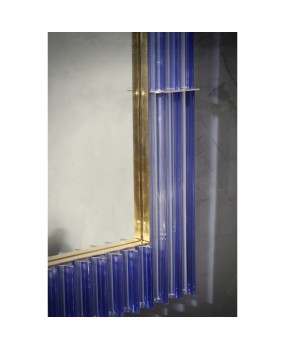 Murano Periwinkle Glass and Brass Mid-Century Wall Mirror, 1980