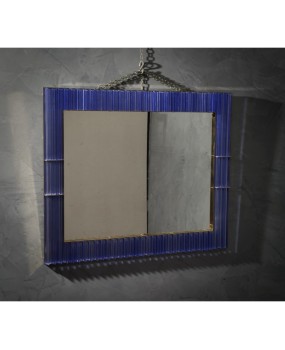 Murano Periwinkle Glass and Brass Mid-Century Wall Mirror, 1980