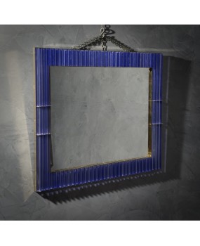 Murano Periwinkle Glass and Brass Mid-Century Wall Mirror, 1980