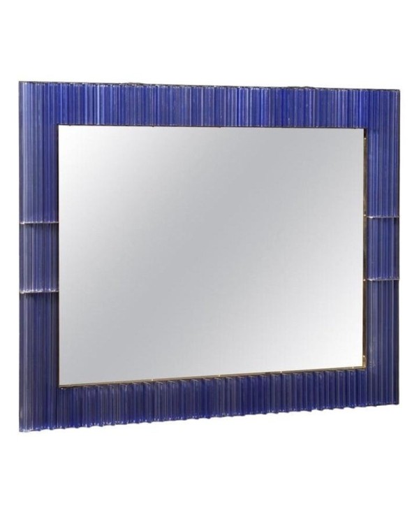 Murano Periwinkle Glass and Brass Mid-Century Wall Mirror, 1980