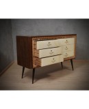 Art Deco Walnut Wood Goat Skin and Brass Italian Commode Chest of Drawers, 1950