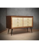 Art Deco Walnut Wood Goat Skin and Brass Italian Commode Chest of Drawers, 1950