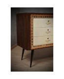 Art Deco Walnut Wood Goat Skin and Brass Italian Commode Chest of Drawers, 1950