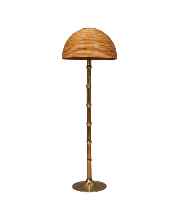 MidCentury Brass and Bamboo Floor Lamp, 1990 MidCentury Brass and Bamboo Floor Lamp, 1990