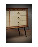 Art Deco Walnut Wood Goat Skin and Brass Italian Commode Chest of Drawers, 1950