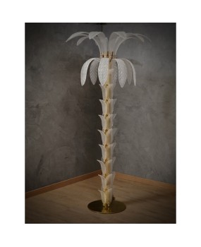 Murano MidCentury Glass and Brass Floor Lamp, 1980
