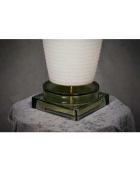 LT 128 Lampada da tavolo Murano Vistosi in vetro soffiato bianco e ottone, 1980