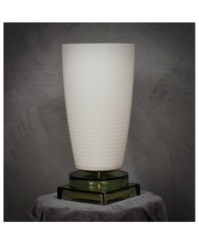 LT 128 Lampada da tavolo Murano Vistosi in vetro soffiato bianco e ottone, 1980