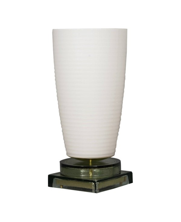 LT 128 Lampada da tavolo Murano Vistosi in vetro soffiato bianco e ottone, 1980 LT 128 Lampada da tavolo Murano Vistosi in vetro soffiato bianco e ottone, 1980