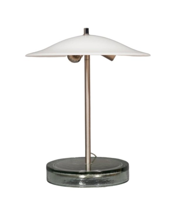 Murano in Style of Vistosi Blown White Glass and Steel Table Lamp, 1980 Murano in Style of Vistosi Blown White Glass and Steel Table Lamp, 1980