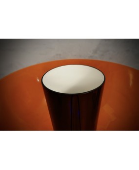 Murano in Style of Vistosi Blown Orange Glass and Brass Table Lamp, 1980
