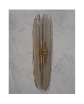 Murano Art Glass and Brass Smoked Color Mid-Century Wall Light, 1980