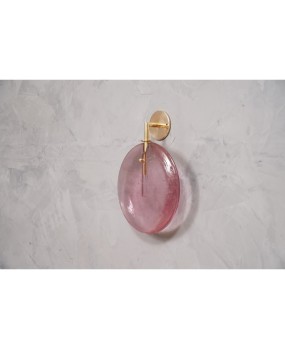 Murano Round Pink Glass and Brass Modern Wall Light.